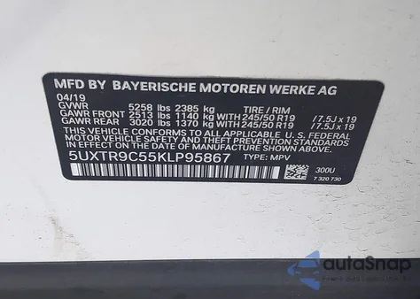 2019 BMW X3 xDrive30I from USA, damaged, VIN 5UXTR9C55KLP95867